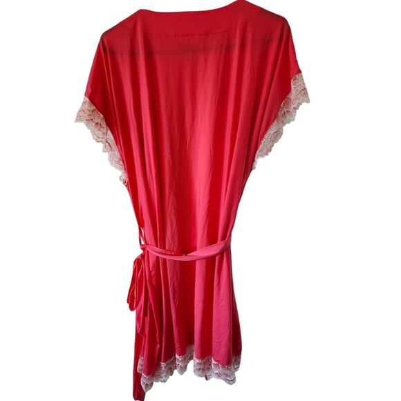 SOMA L/XL Cool Nights Kimono Sleeve Tie Front Robe Pink Lace Short Sleeve - Picture 2 of 7